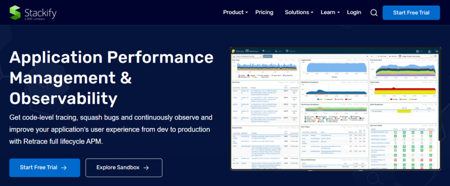 A screenshot of Stackify's homepage.